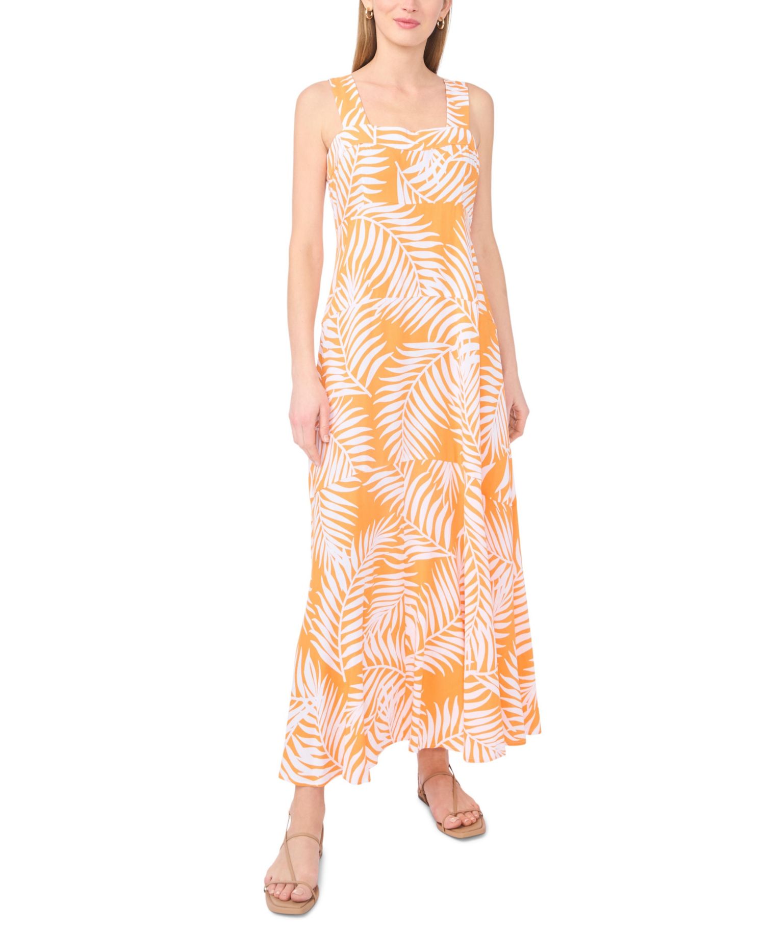 Women's Tropical-Print Square-Neck Smocked-Back Sleeveless Maxi Dress