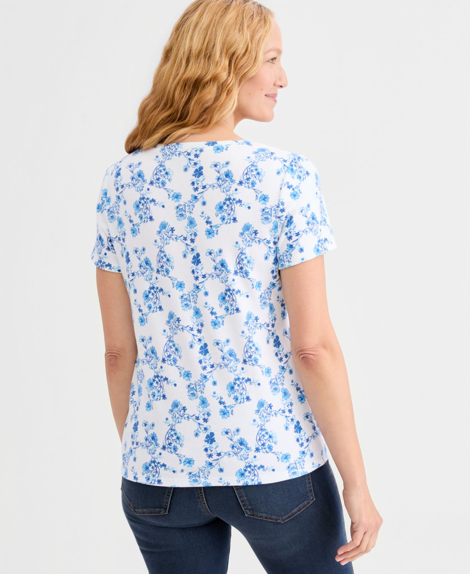 Petite Printed Short-Sleeve Henley Top