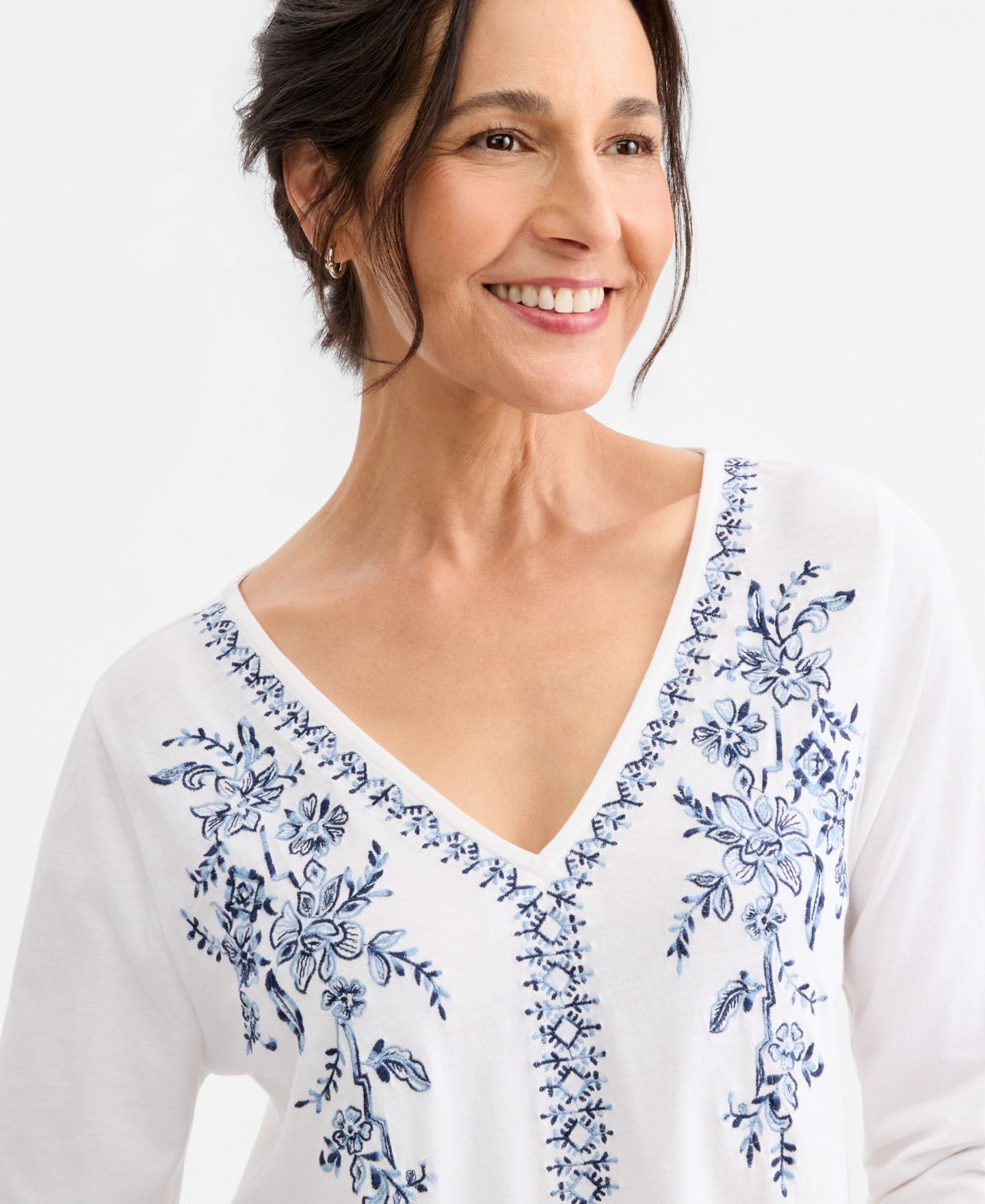 Женский топ Style & Co Long-Sleeve Embroidered Knit Top, цвет: Яркий белый — фото 3