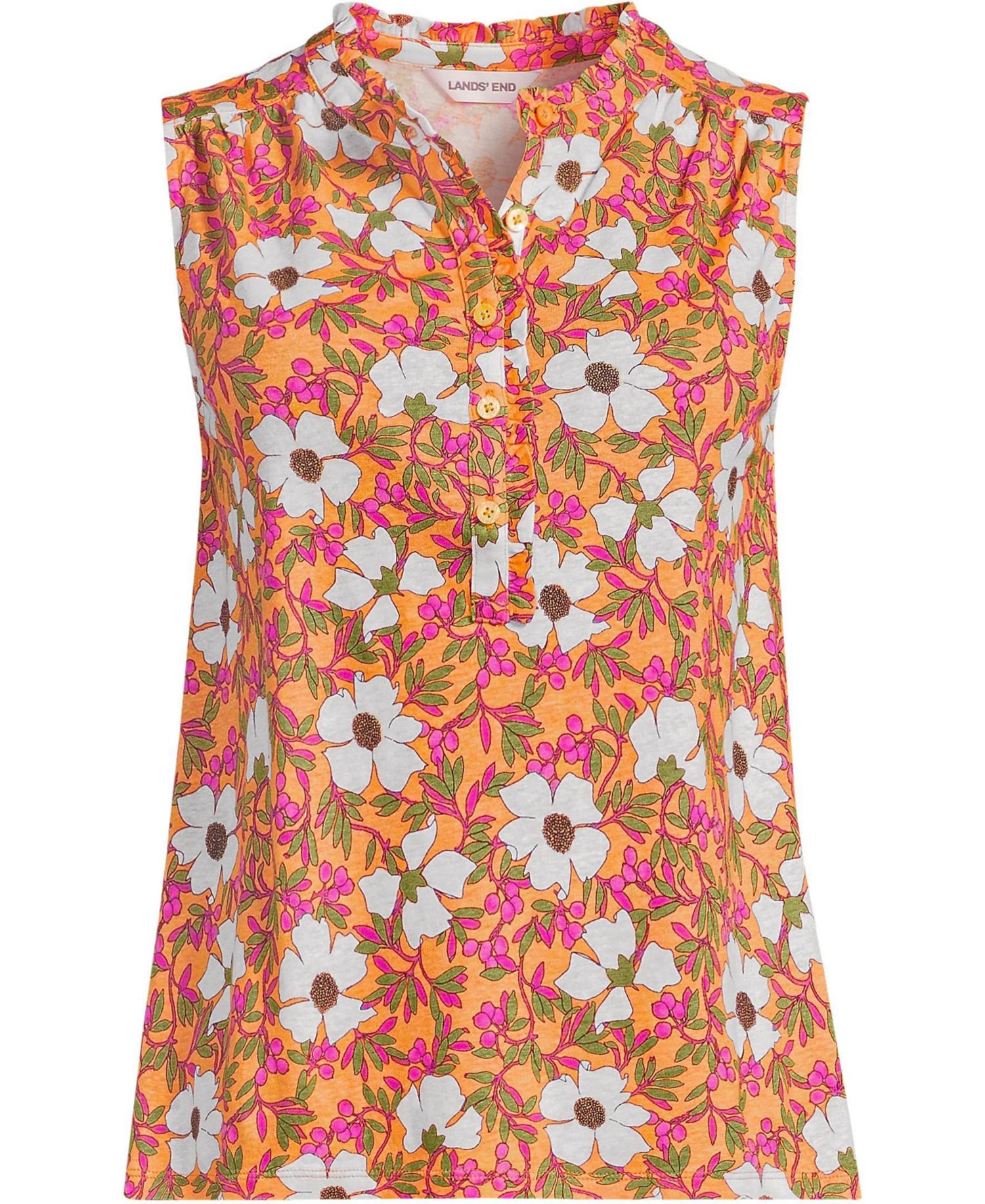 Plus Size Linen Blend Ruffle Trim Tank Top