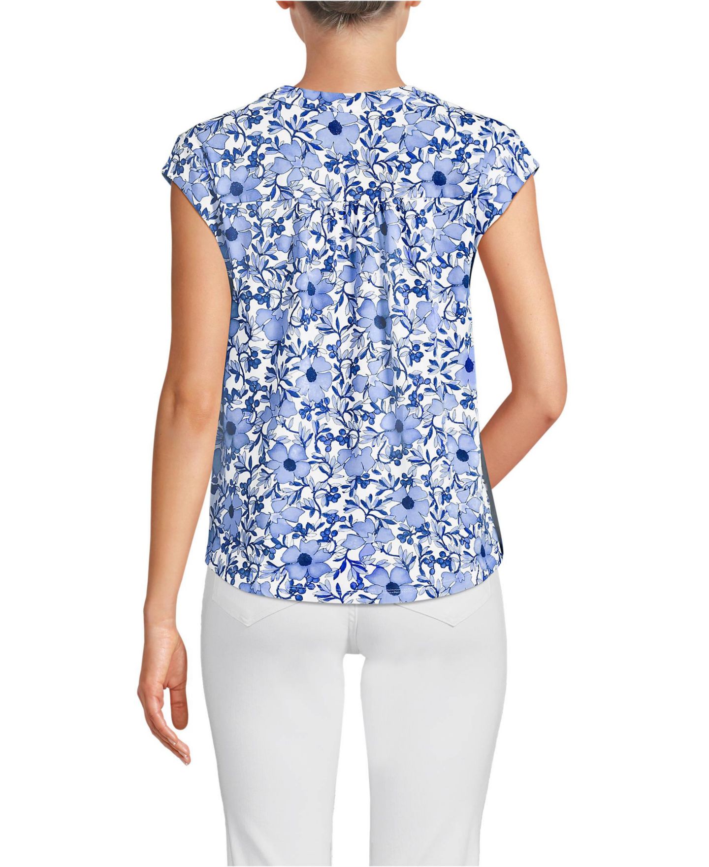Женская футболка Lands' End Cap Sleeve Lightweight Jersey Lace Shoulder, цвет: Прозрачный синий небесно-голубой — фото 2