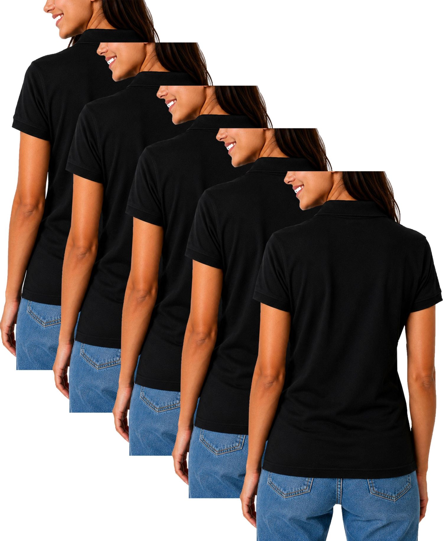 Women's Short Sleeve School Uniform Pique Polo Shirt-5 Pack