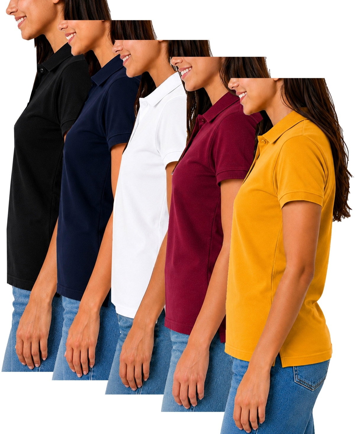 Galaxy by Harvic Women's Short Sleeve School Uniform Pique Polo Shirt-5 Pack