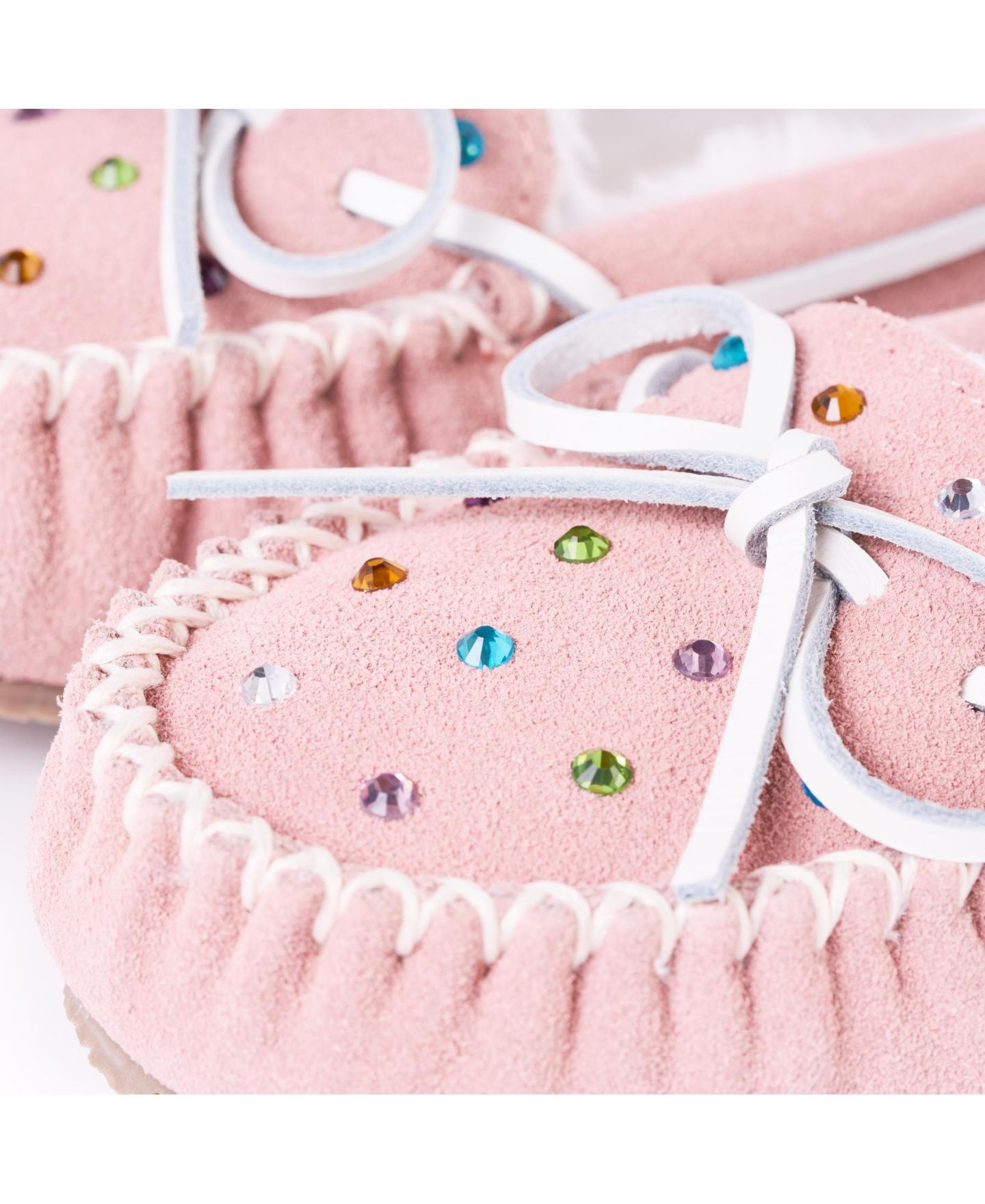Женские тапочки Minnetonka Cally Rhinestone Suede Slippers, цвет: Пудровый — фото 4