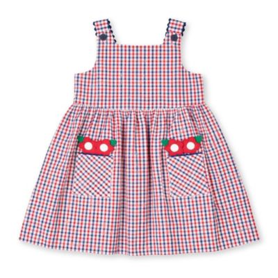 Little Girl Plaid Seersucker Dress With Flowers
