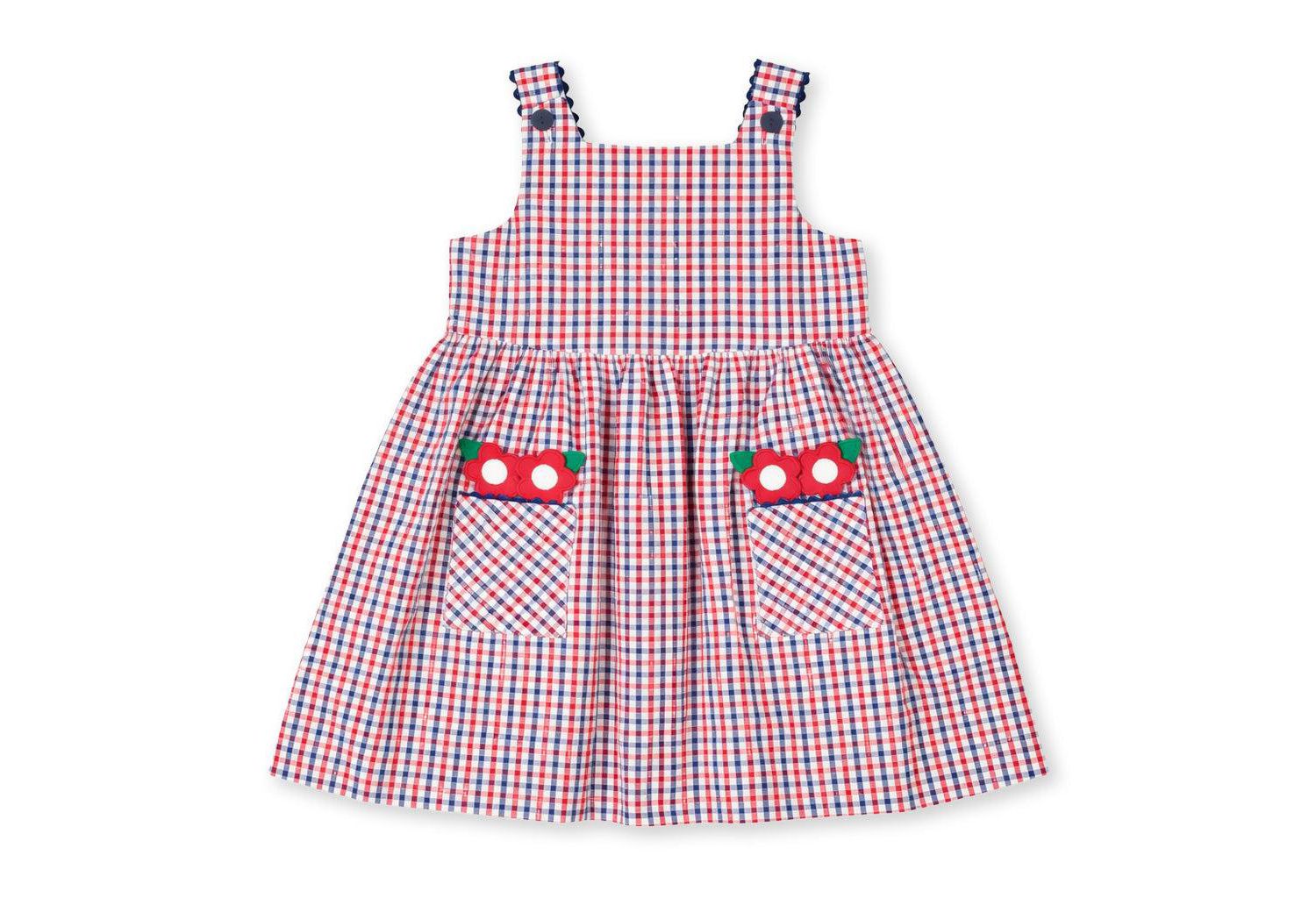 Little Girl Plaid Seersucker Dress With Flowers