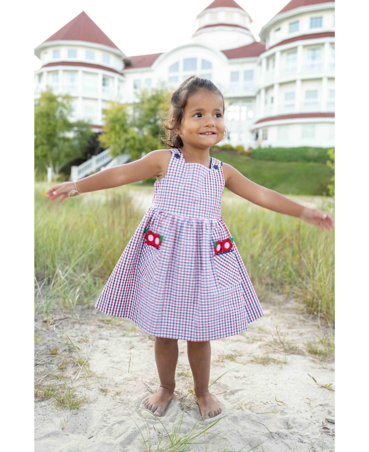 Big Girls Plaid Seersucker Dress With Flowers
