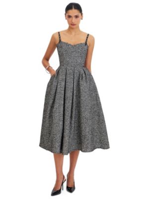 tweed bridesmaid dresses Pink Metallic Tweed Dress – Elilhaam main image 0