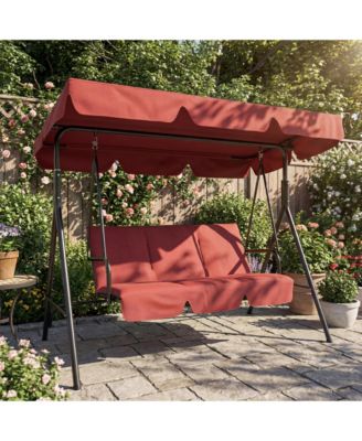 3-Seat Patio Swing, Outdoor Porch Chair with Adjustable Canopy and Armrests, Breathable Textilene Seat and Backrest, Swing Bench for Garden