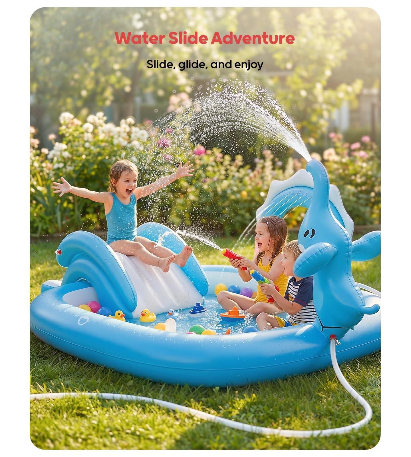 Детская игрушка GNUADZ Elephant Inflatable Pool Slide Play Center, Fits 2-3 Children, Ages 1+, цвет: Синий — фото 3