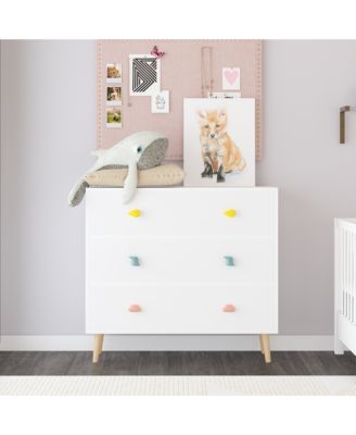 Kids 3 Drawer Nightstand, Wooden Bedside Table, Toddler Storage Cabinet, Safety Anti-Tip Design for Living Room, Nursery, Bedroom