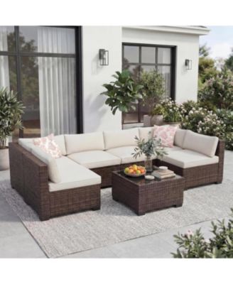 Adults Outdoor Sectional Sofa Set, Iron Wicker Patio Seating.