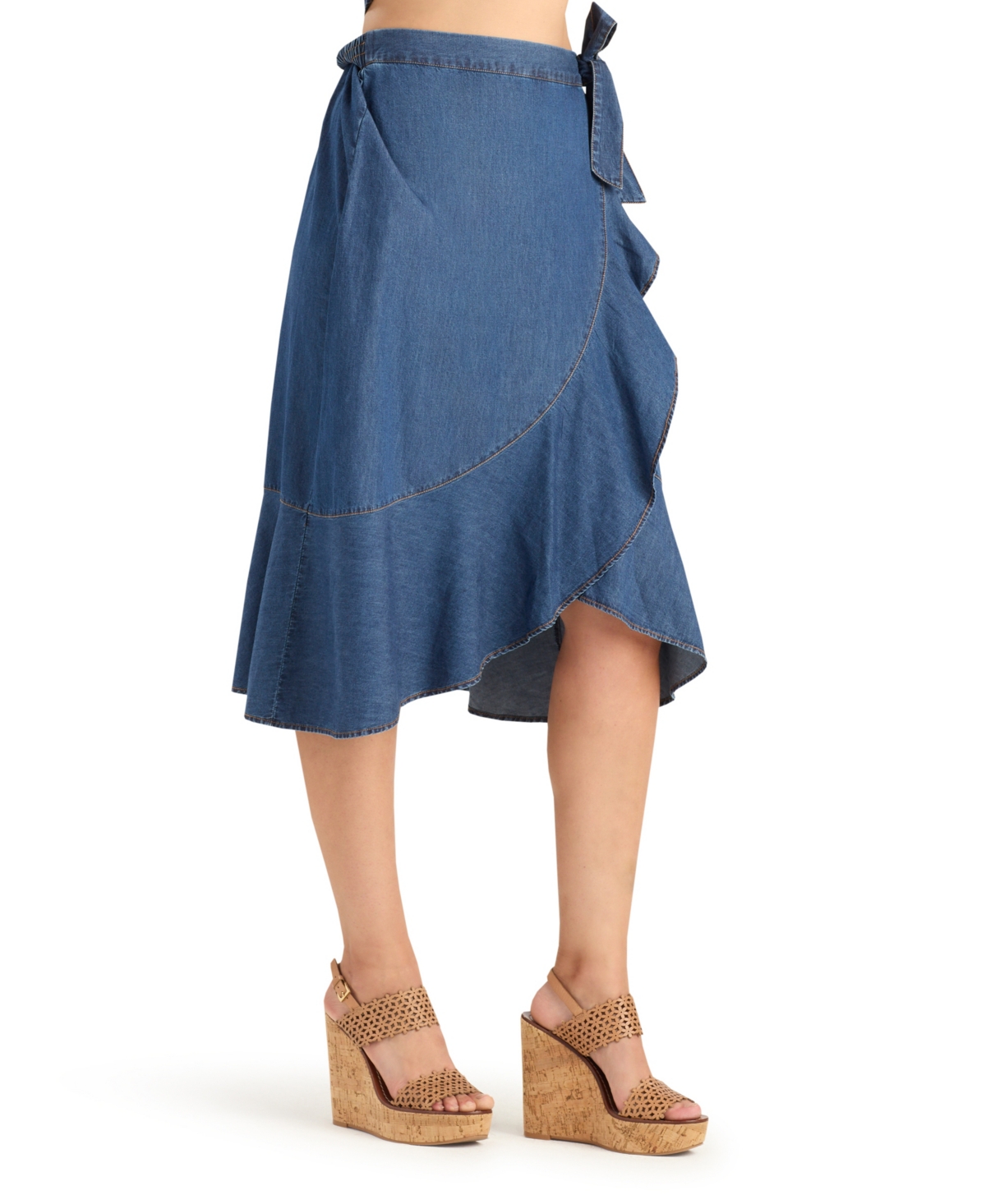 Bcx Women's Denim Tulip Ruffle Midi Skirt