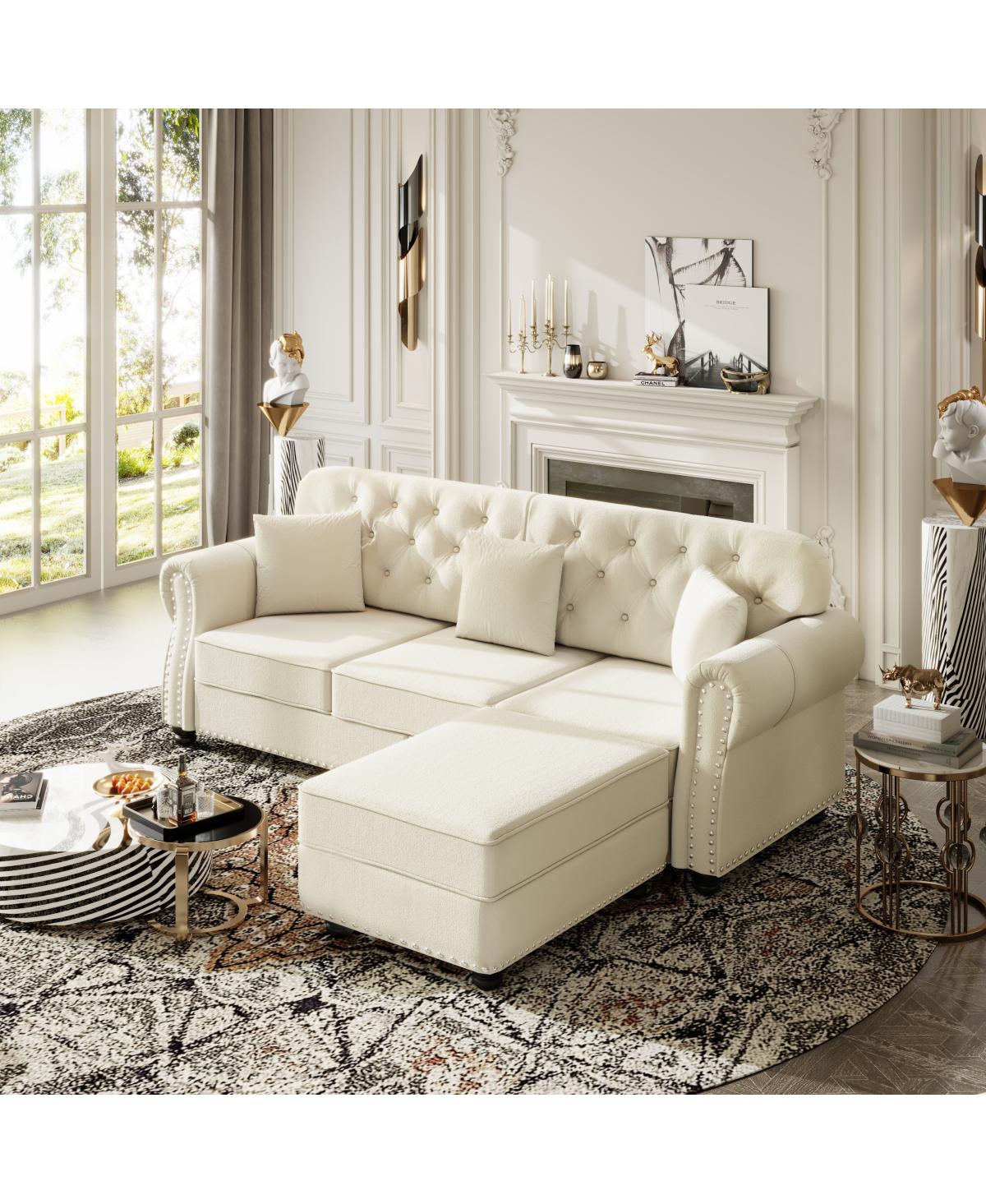 Streamdale Furniture Velvet Chesterfield Sofa with Nailhead Trim
