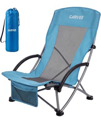 Folding Portable High Beach Chair with Cup Holder, Storage Pocket and Carry Bag for Camping, Beach, Travel