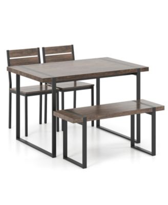 Compact 4 Piece Dining Table Set with Bench and Chairs