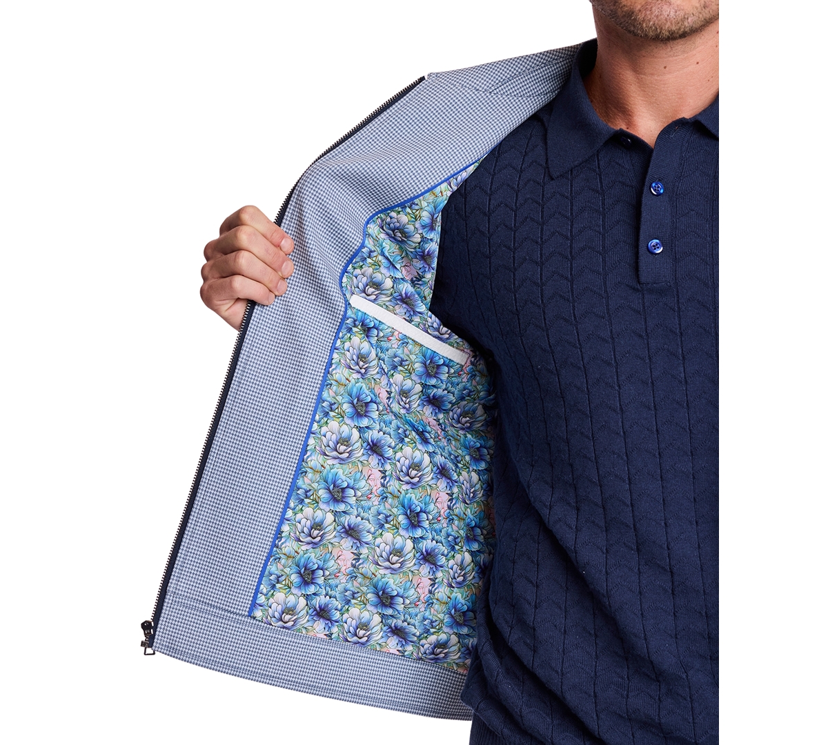 Paisley & Gray Men's Milo Zip-Font Knit Houndstooth Jacket