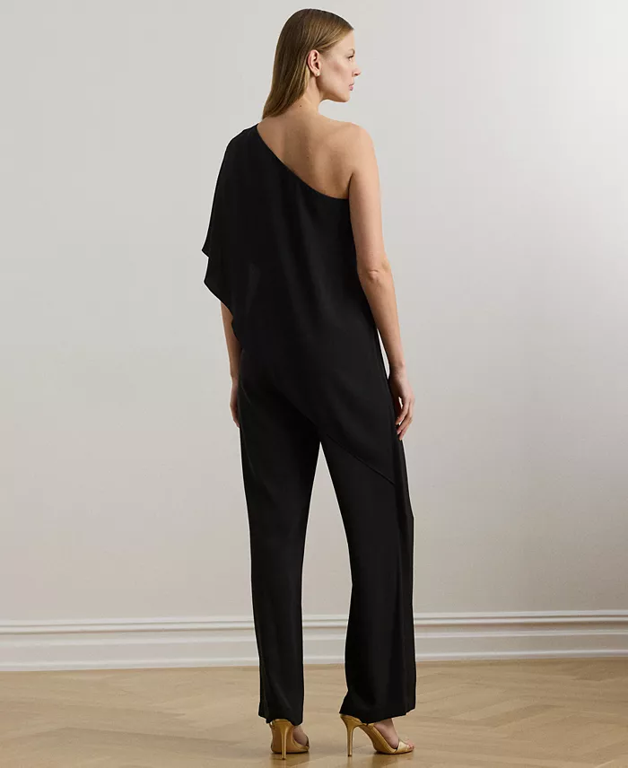 Women's Cape Georgette One-Shoulder Jumpsuit - thumbnail 4