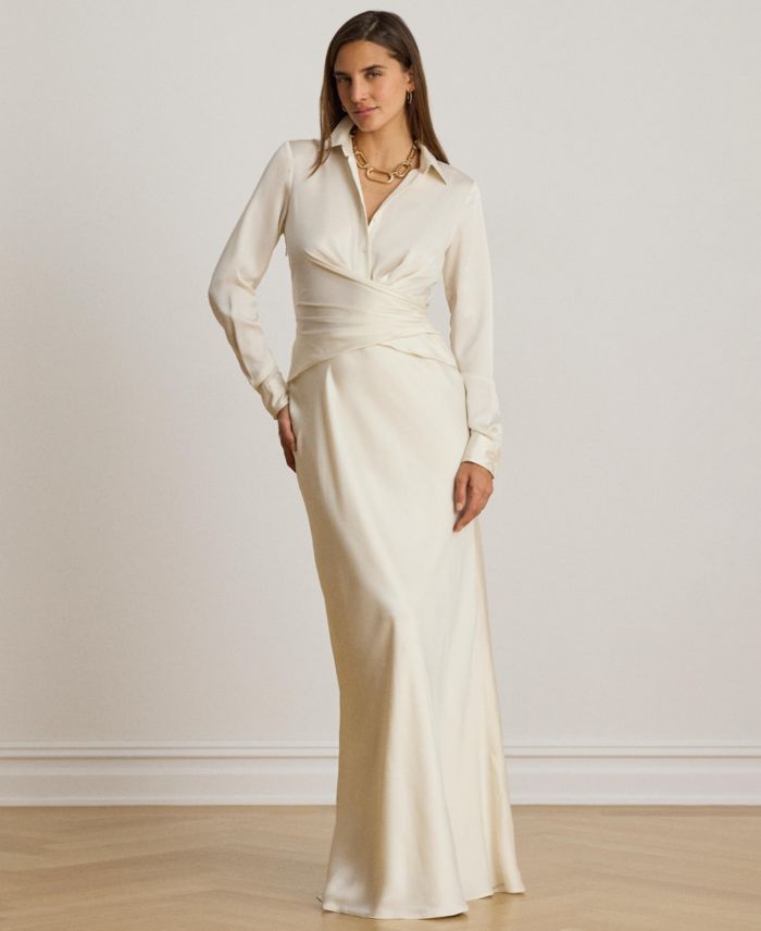 Lauren Ralph Lauren Women's Pleated Button-Up Charmeuse Gown