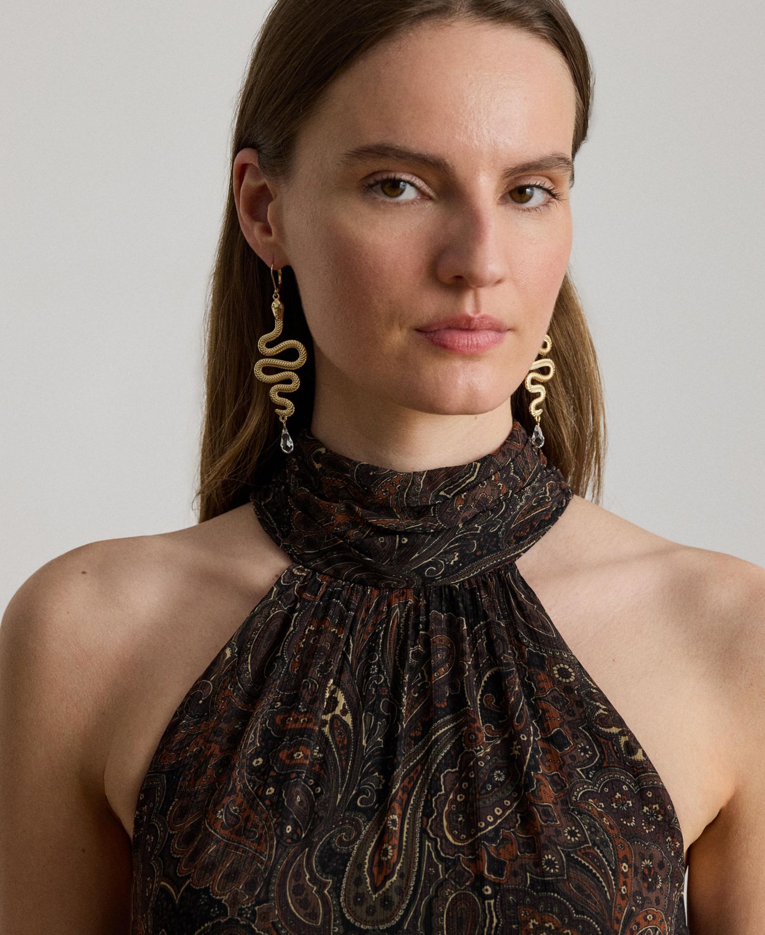 Women's Paisley Georgette Tiered Mockneck Gown