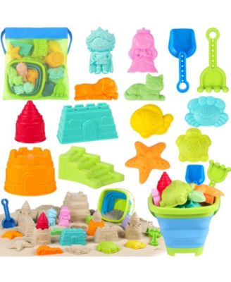 16-piece Collapsible Beach Toys Foldable Sand Bucket Shovels Mesh Bag Castle Kit