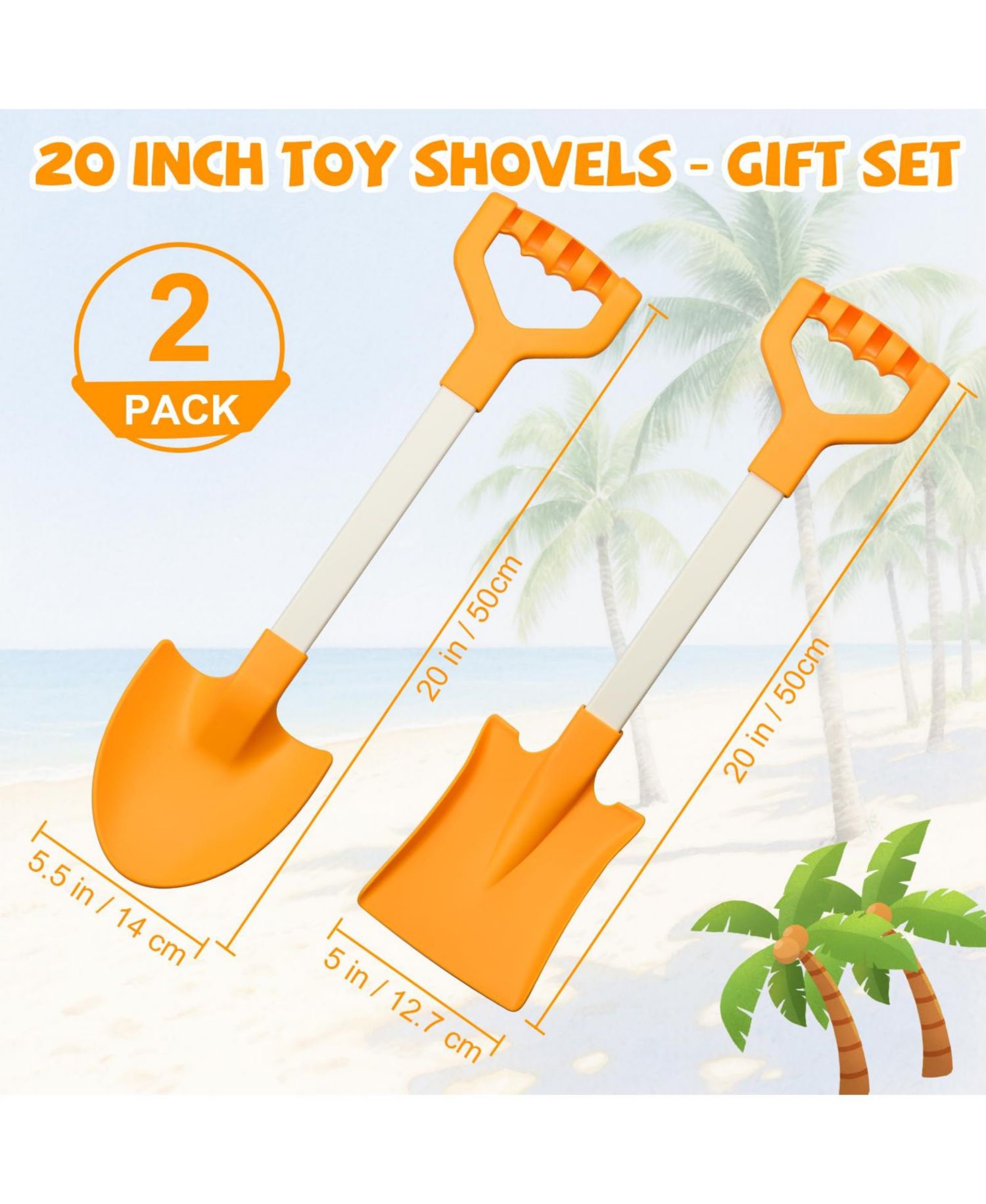 20-Inch Durable ABS Beach Shovels, 2-Piece Set