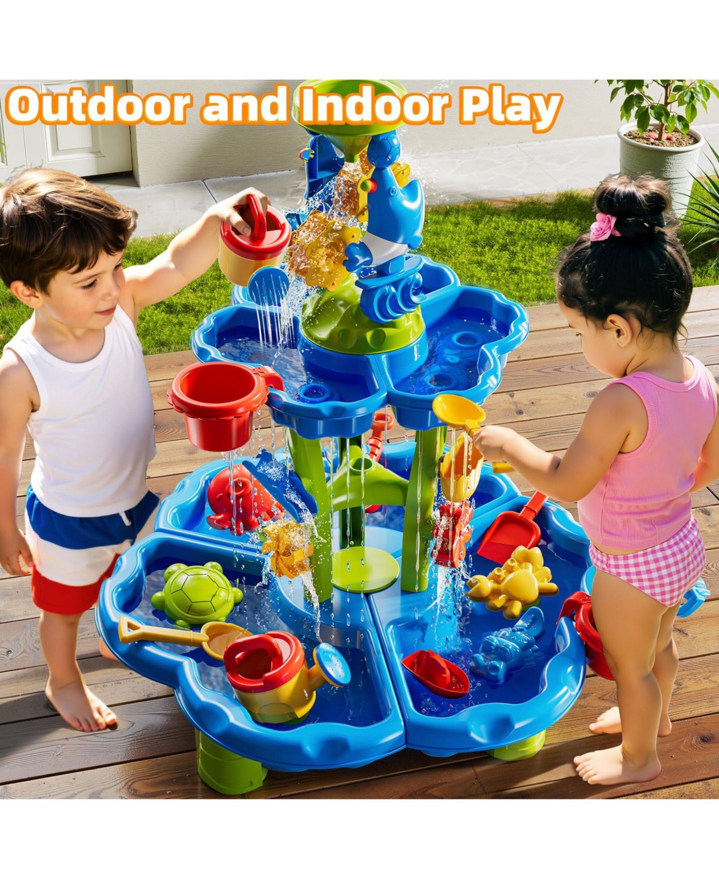 Детская игрушка GNUADZ 2-Tier Sand Water Table, 23.6"L x 23.6"W x 33.4"H, Sensory Play, Ages 4-8, цвет: Песочный — фото 4