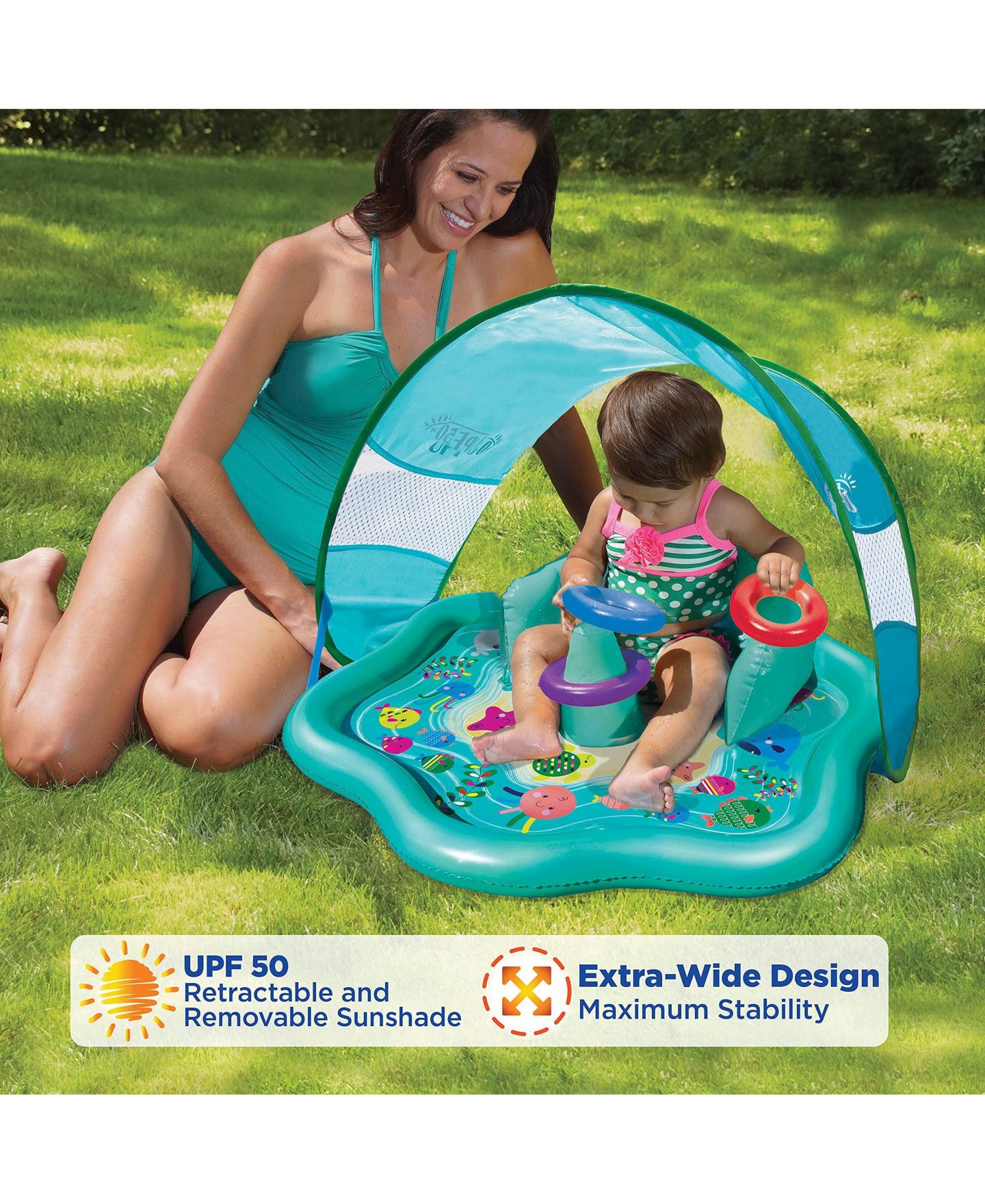 Детские игрушки GNUADZ Baby Splash Pad 28" Removable Canopy, Includes 3 Play Rings, Ages 5-7, цвет: Синий — фото 4