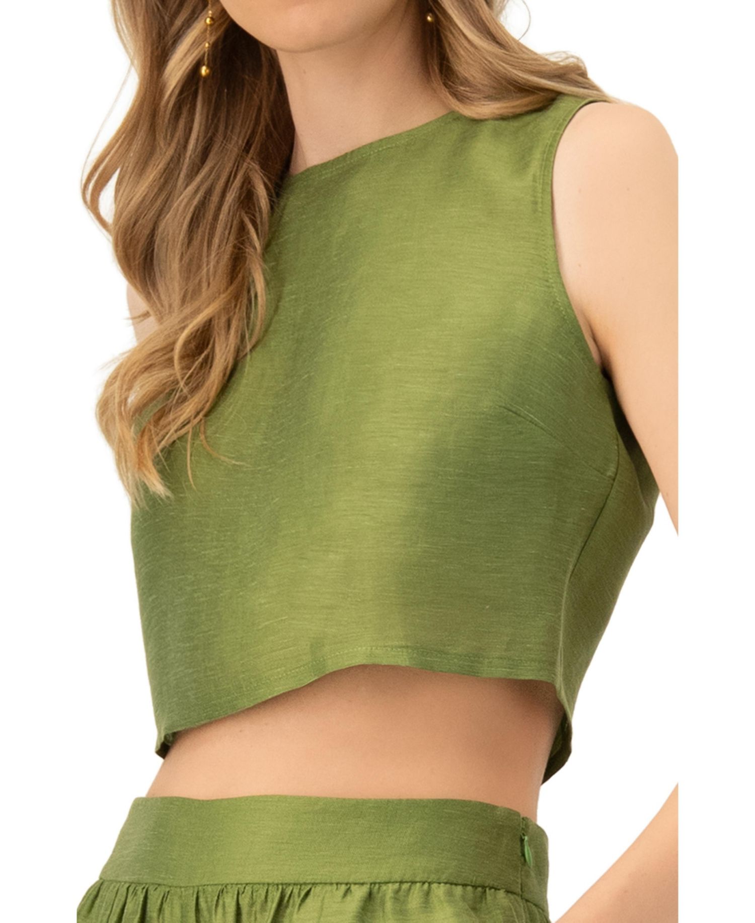 Women's Sleeveless Cropped Linen Top