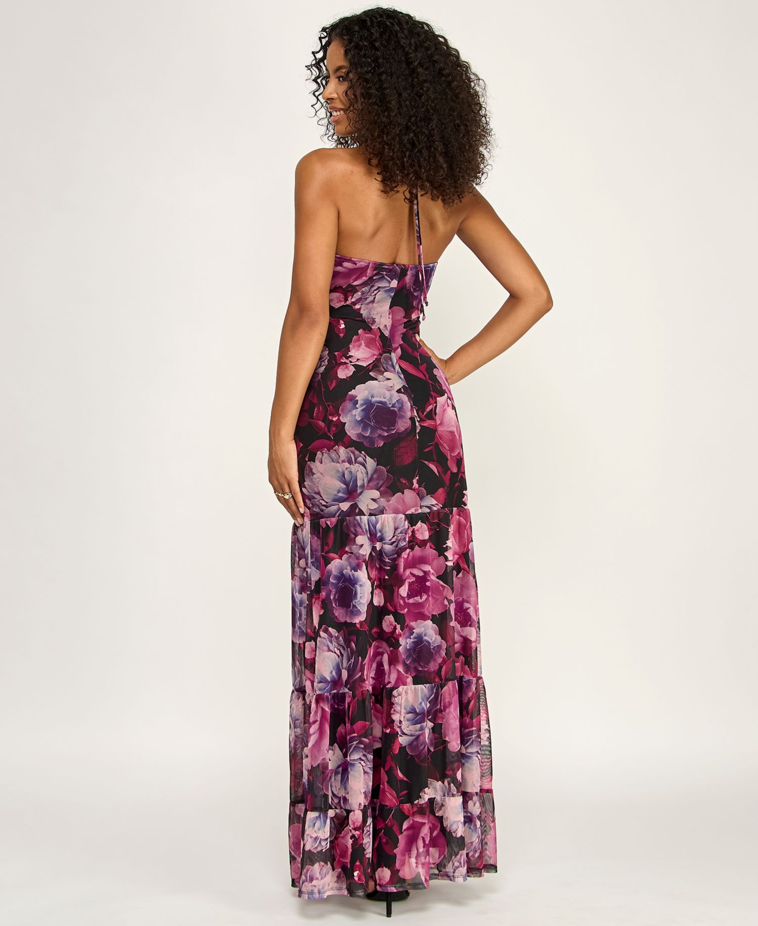 Juniors' Printed Mesh Halter Dress