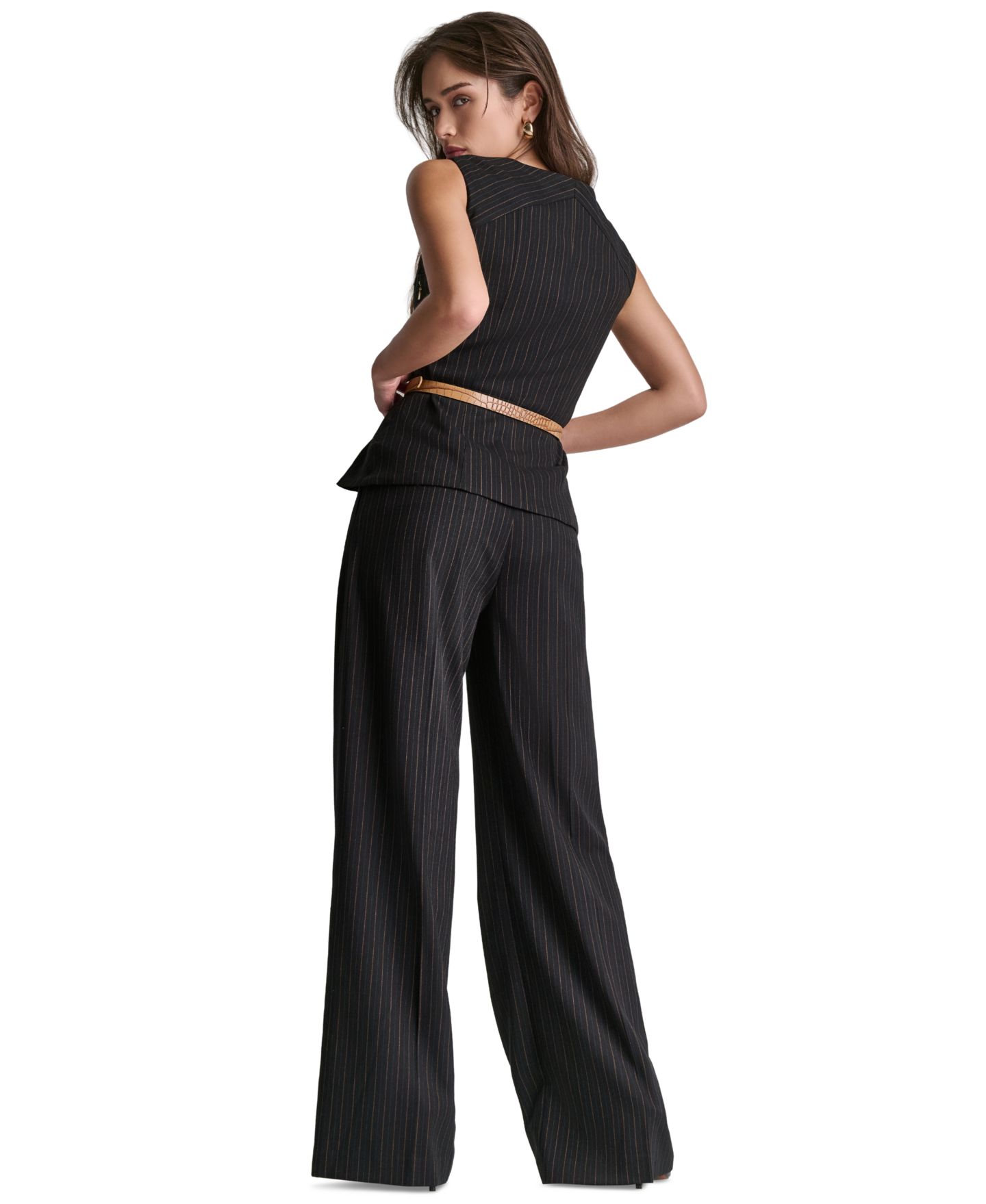 Женские брюки BCBG Pinstripe Full-Length High-Rise, цвет: Чёрный разноцветный — фото 8