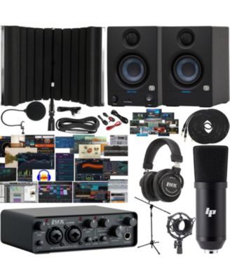 2x2 USB Audio Interface Home Studio Bundle - 24 bit/96 kHz Interface, Condenser Mic, Monitors, Headphones and Shield