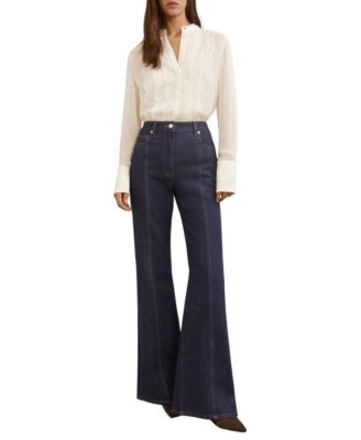 Women's Lace-Trim Sheer Button-Through Blouse