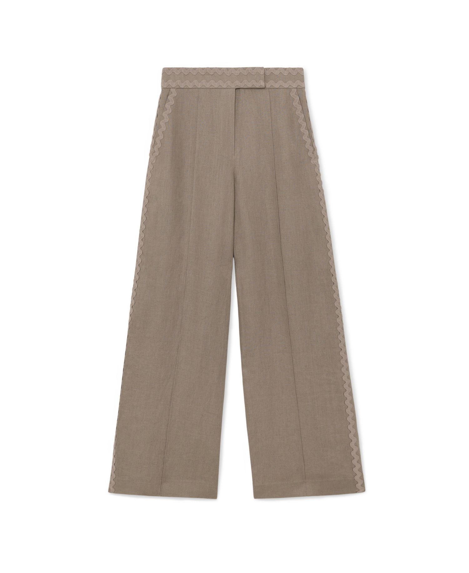 Women's Linen Wave-Trim Wide-Leg Pants