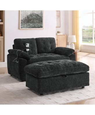 Reclining Sofa with USB and Ottoman