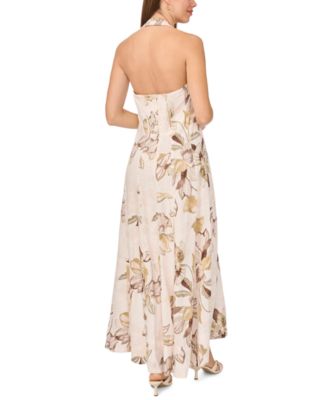 msk halter maxi dress MSK Women's Floral Halter Flounce-Hem Maxi Dress
