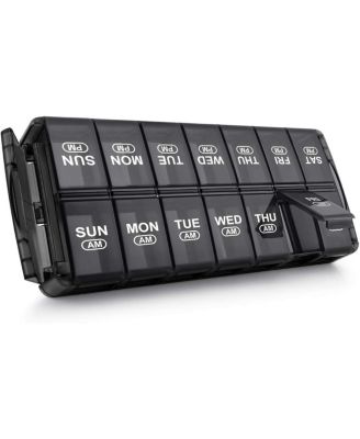 Sukuos Weekly Pill Organizer Am Pm Extra Large Pill Box for Vitamins - Black