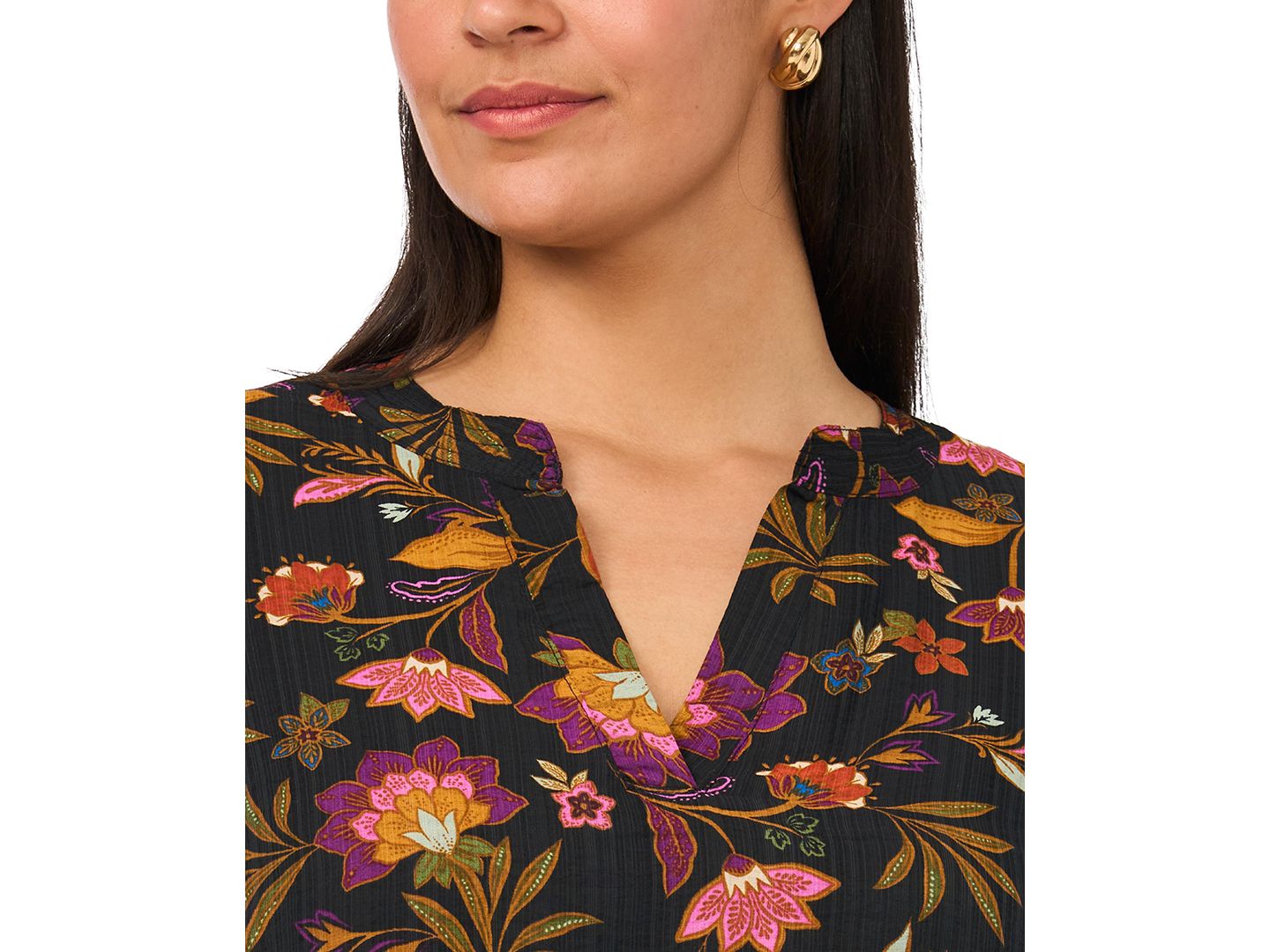 Женское платье Vince Camuto Plus Size V-Neck Puff-Sleeve Self-Tie Waist Maxi, цвет: Насыщенный чёрный — фото 3