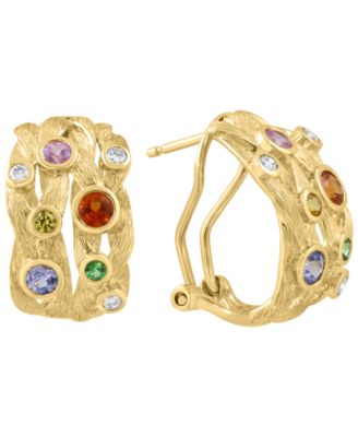 Multi-Sapphire (7/8 ct. t.w.) & Diamond (1/6 ct. t.w.) Hoop Earrings in 14k Yellow Gold