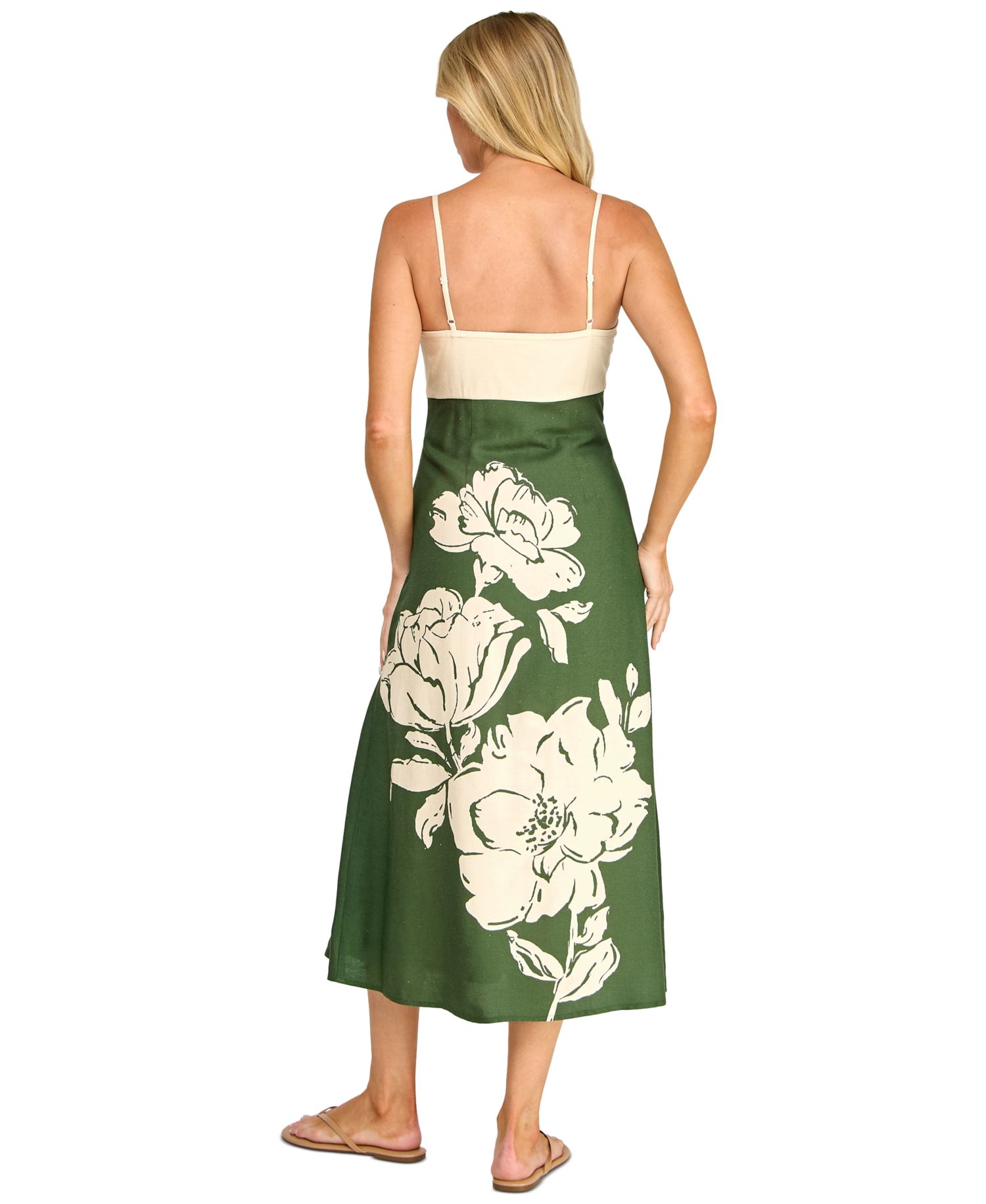 Juniors' Sleeveless Fit & Flare Midi Dress with Floral Placement Print