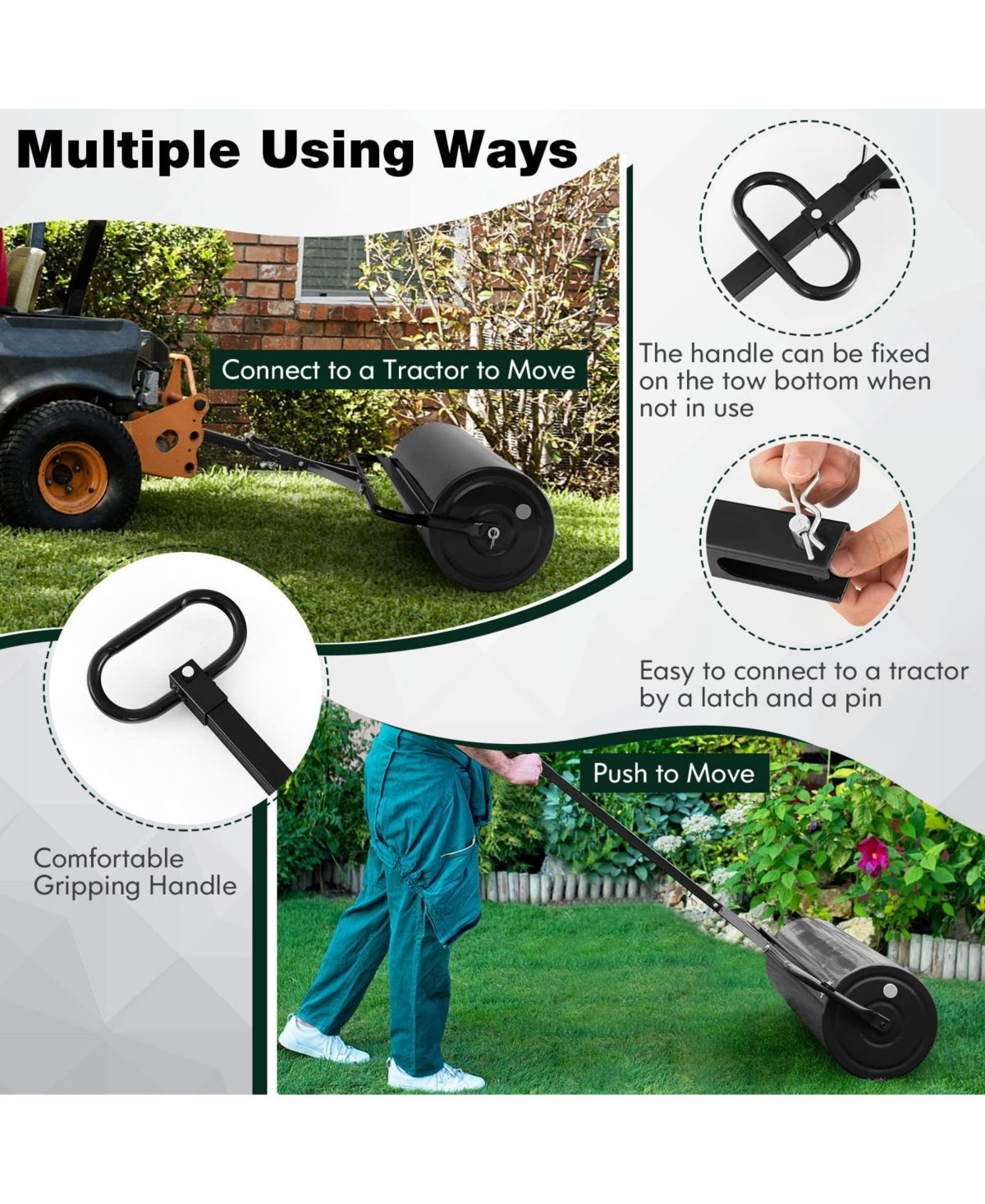 Mecale Metal Lawn Roller with Detachable Gripping Handle
