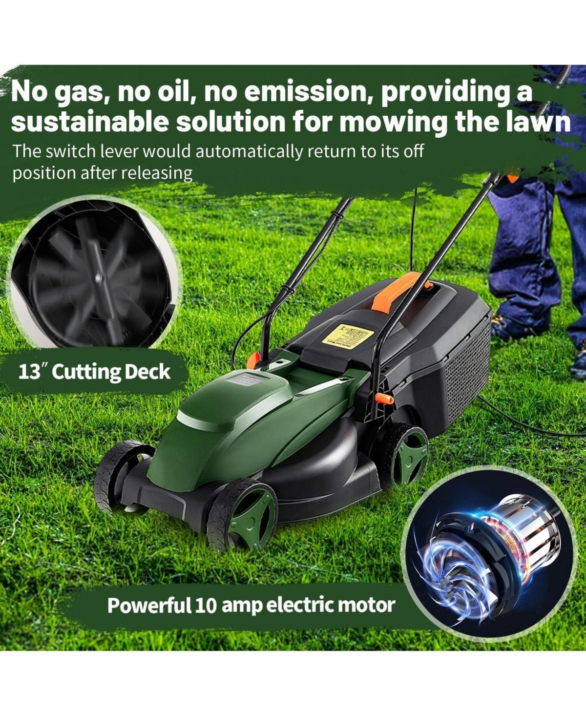 Mecale 10 Amp 13 Inch Electric Corded Lawn Mower with Collection Box