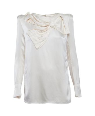 Women's Satin Bow Detail Raw Edge Blouse