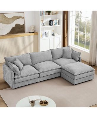 Chenille Modular Sectional Sofa Couch 3 Seater with Ottoman L Shaped