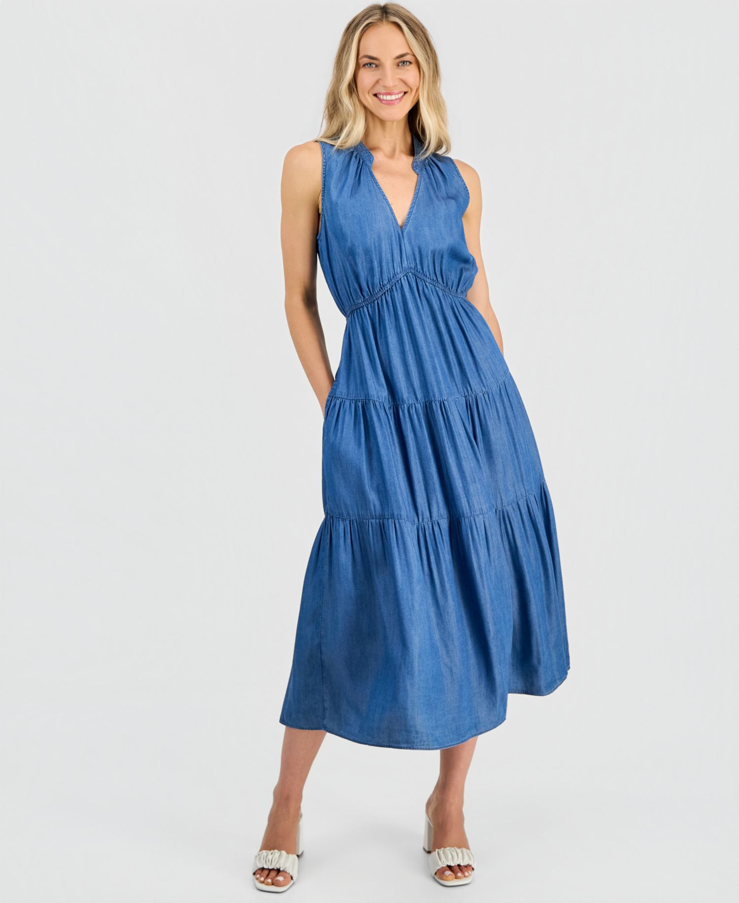 Women's V-Neck Sleeveless Tiered Midi Dress