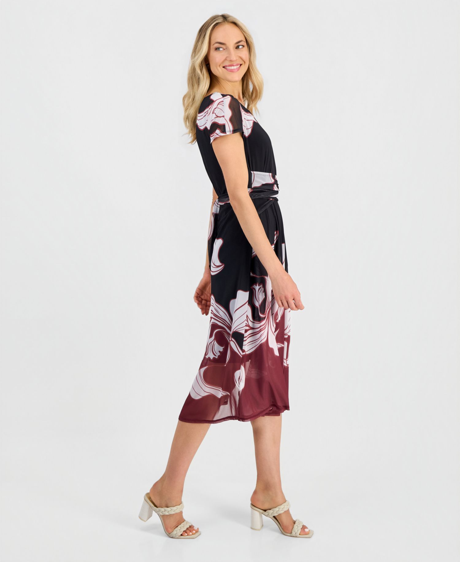 Women's Printed Mesh Midi Dress
