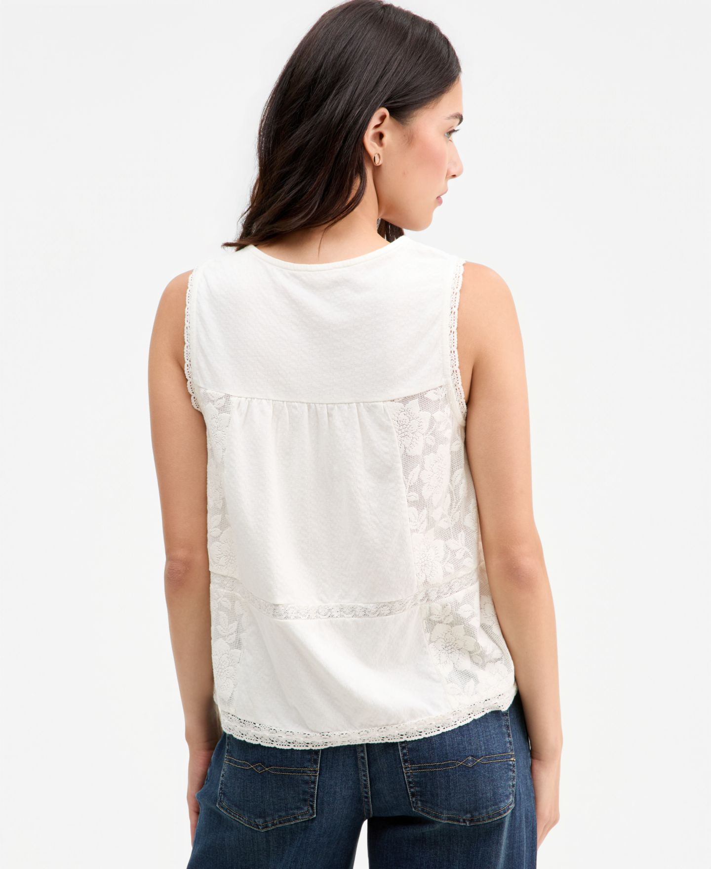 Женский топ Lucky Brand Embroidered-Yoke Lace-Inset Top, цвет: Кремовый — фото 4