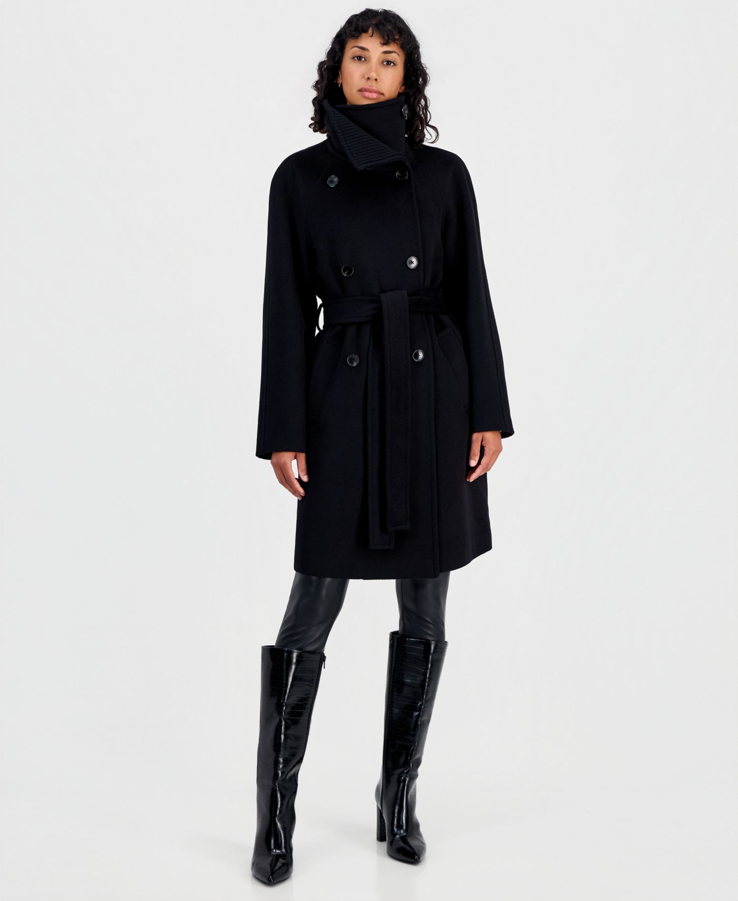Women's Double-Breasted Wrap Knit-Collared Coat