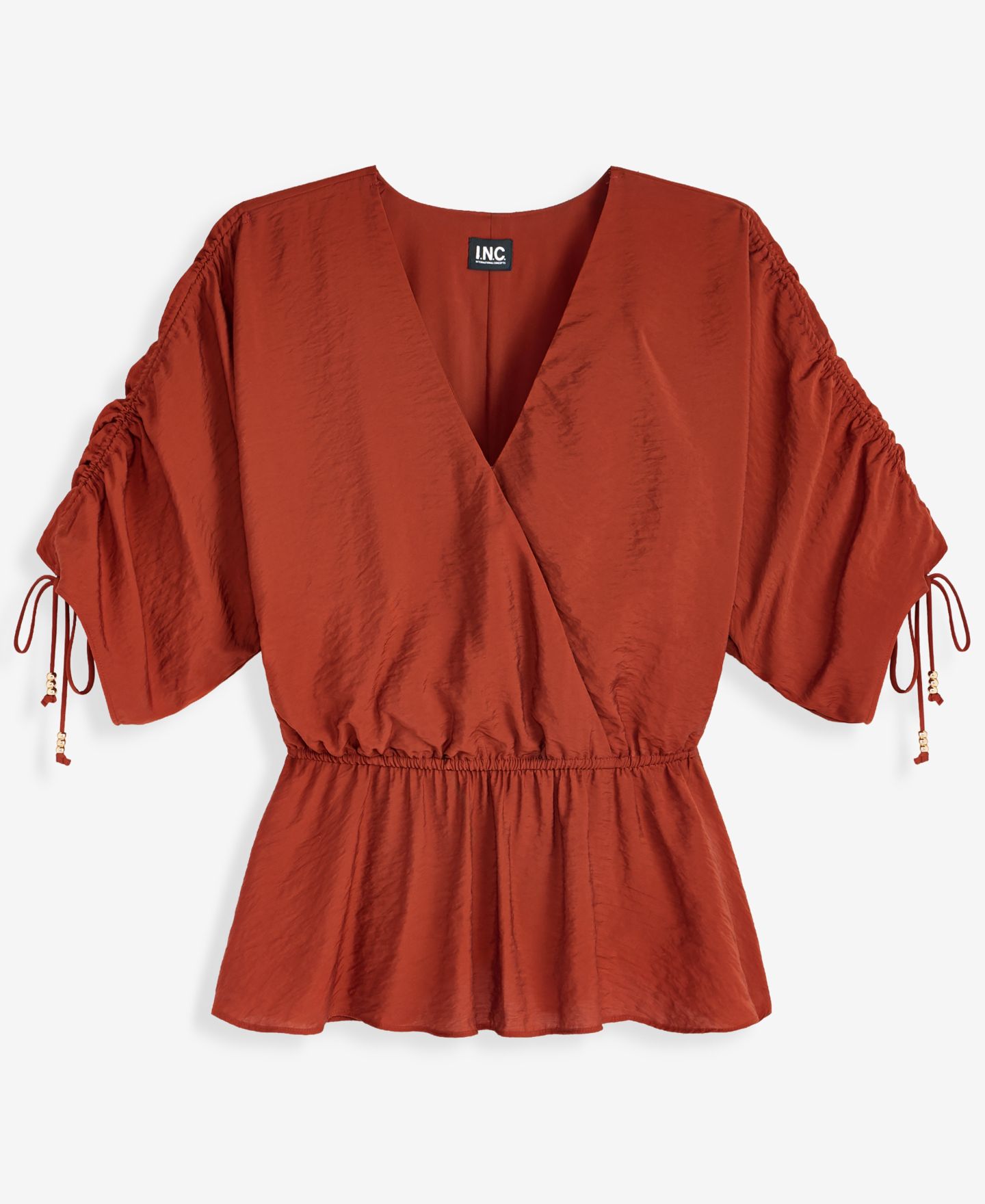 Женский топ I.N.C. International Concepts Short-Sleeve Faux Wrap Peplum Top, цвет: Медный ржавый — фото 5