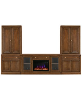 Amren 65" 2 Door Console With Fireplace and Drawer Base With 2 Door Hutches